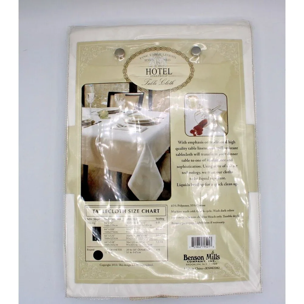 Benson Mills Hotel Spill proof Tablecloth White Extra Wide 66 in x 90 in White
